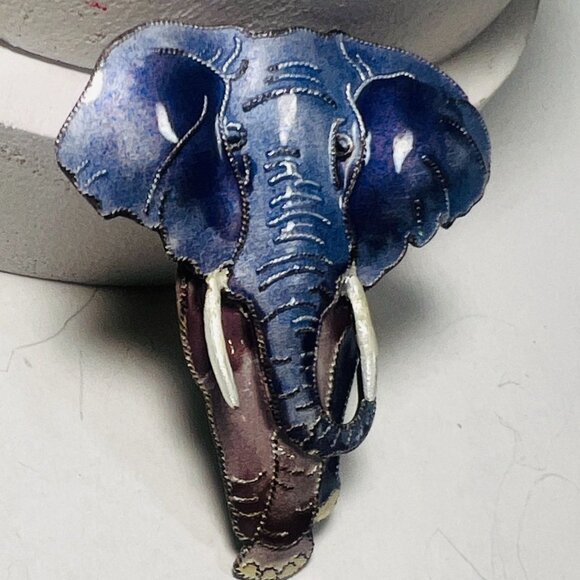Zarlite Elephant Brooch Pin Enamel Blue Purple silver-plated nickel-free jewelry - Picture 3 of 6